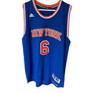 Kristaps Porzingis Adidas Blue New York Knicks Jersey with Orange Accents